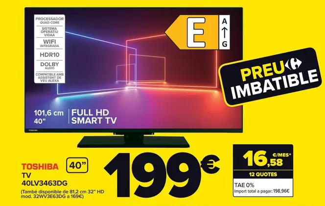 Oferta de Toshiba - Tv 40lv3463dg por 199€ en Carrefour