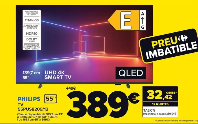 Oferta de Philips - Tv  55pus820912 por 389€ en Carrefour