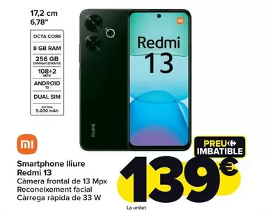 Oferta de Xiaomi - Smartphone Libre Redmi 13 por 139€ en Carrefour