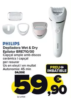 Oferta de Philips - Depiladora Wet & Dry  Epilator BRE710/00 por 59,9€ en Carrefour