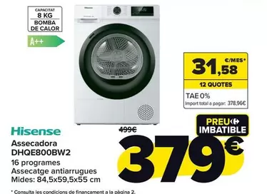 Oferta de Hisense - Secadora Dhqe800bw2 por 379€ en Carrefour