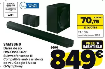 Oferta de Samsung - Barra De Sonido HW-Q990D/ZF por 849€ en Carrefour