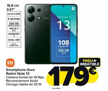 Oferta de Xiaomi - Smartphone Libre Redmi Note 13 por 179€ en Carrefour