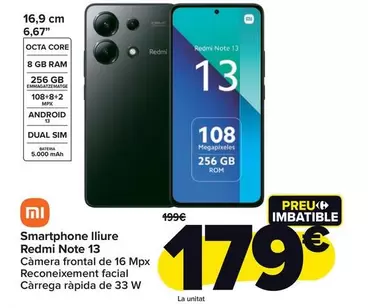 Oferta de Xiaomi - Smartphone Libre Redmi Note 13 por 179€ en Carrefour