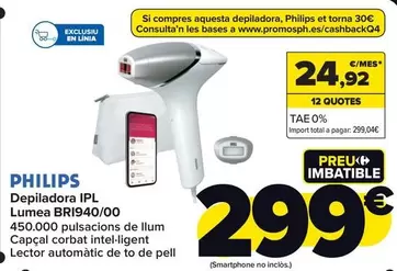 Oferta de Philips - Depiladora Ipl Lumea BRI940/00 por 299€ en Carrefour