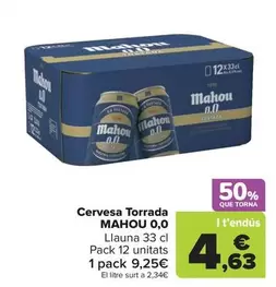 Oferta de Mahou - Cerveza Tostada 0,0 por 9,25€ en Carrefour