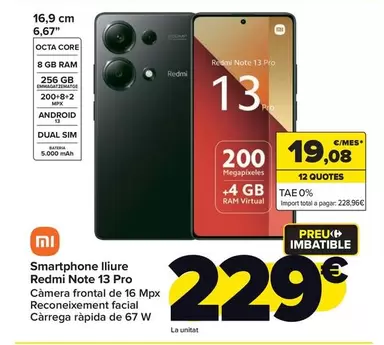 Oferta de Xiaomi - Smartphone Libre Redmi Note 13 Pro por 229€ en Carrefour