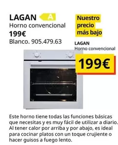 Oferta de Lagan - Horno Convencional Blanco. 905479.63 por 199€ en IKEA