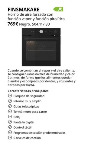 Oferta de Control - Horno De Aire Forzado Con Función Vapor Y Función Pirolítica por 769€ en IKEA