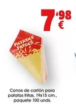 Oferta de Conos De Cartón Para Patatas Fritas, 19x15 Cm., Paquete 100 Unds. por 7,98€ en Top Cash