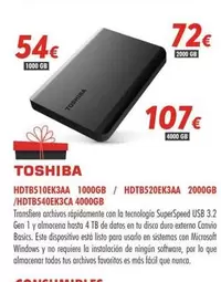 Oferta de Toshiba - Hdtb510ek3aa 1000gb /hdtb520ek3ca 4000gb por 72€ en Zbitt