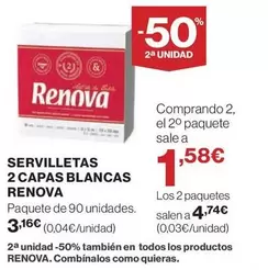 Oferta de Renova - Servilletas 2 Capas Blancas por 3,16€ en Hipercor