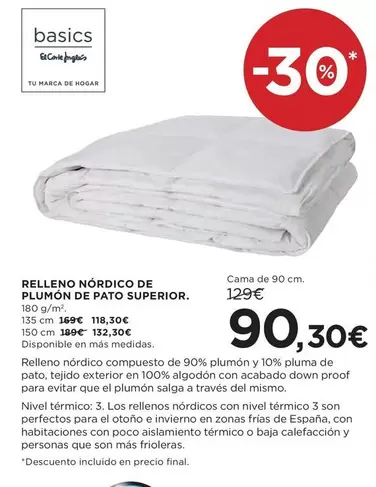 Oferta de Pato - Relleno Nordico De Plumón De  Superior por 90,3€ en Hipercor