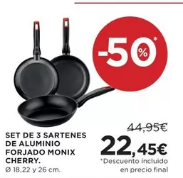 Oferta de Monix - Set De 3 Sartenes De Aluminio Forjado Cherry por 22,45€ en Hipercor