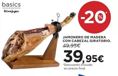 Oferta de El Corte Inglés - Jamonero De Madera Con Cabezal Giratorio por 39,95€ en Hipercor