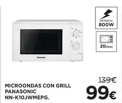 Oferta de Panasonic - Microondas Con Grill Nn-k10jwmepg por 99€ en Hipercor