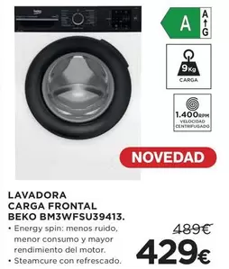 Oferta de Beko - Lavadora Carga Frontal Bm3wfs039413 por 429€ en Hipercor