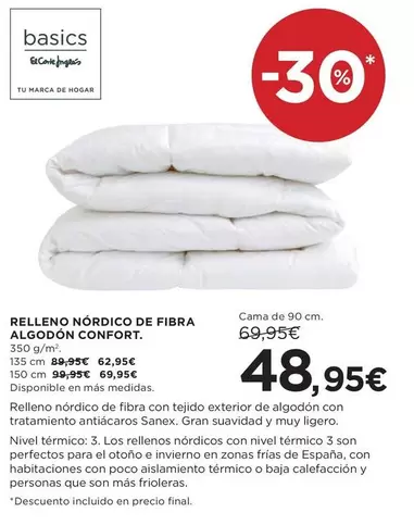 Oferta de Relleno Nordico De Fibra Algodon Confort por 48,95€ en Hipercor