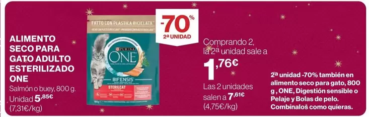 Oferta de One - ALIMENTO SECO PARA EATO ADULTO ESTEILLAZADO por 1,76€ en Hipercor