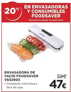 Oferta de FoodSaver - Envasadora De Vacio Foodsaver Vs0290x por 47€ en Hipercor