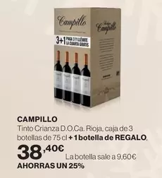 Oferta de Campillo - Tinto Crianza D.o.ca. Rioja por 38,4€ en Hipercor