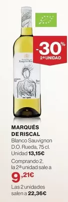 Oferta de Marqués de Riscal - Blanco Sauvignon D.o. Rueda por 13,15€ en Hipercor