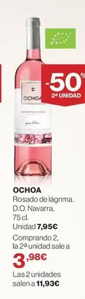 Oferta de Ochoa - Rosado De Lágrima D.o. Navarra por 7,95€ en Hipercor