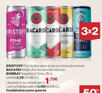 Oferta de Eristoff Pink Vodka Sabor Fresa Con Tonica Lima-limon. por 2,59€ en Hipercor