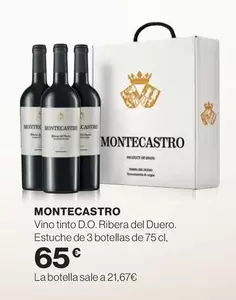 Oferta de Montecastro - Vino Tinto D.O. Ribera Del Duero. Estuche por 65€ en Hipercor