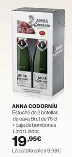 Oferta de Anna Codorníu - Estuche De 2 Botellas De Cava Brut + Caja De Bombones Lindt Lindor por 19,95€ en Hipercor