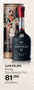 Oferta de Luis Felipe - Brandy Gran Reserva por 81,15€ en Hipercor