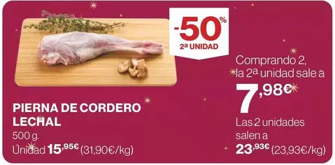 Oferta de Pierna De Cordero Lechal por 15,95€ en Supercor