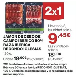 Oferta de Redondo - Jamón De Cebo De Campo Ibérico 50% Raza Ibérica  Iglesias por 18,9€ en Supercor