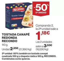 Oferta de Recondo - Tostada Canapé Redonda por 2,35€ en Supercor