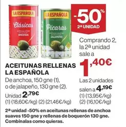 Oferta de La Española - Aceitunas Rellenas por 2,79€ en Supercor