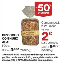 Oferta de Bizcocho Con Nuez Apai por 3,99€ en Supercor