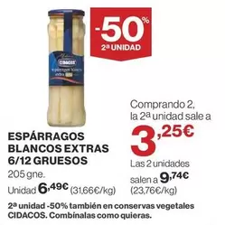 Oferta de Cidacos - Esparragos Blancos Extras 6/12 Gruesos por 6,49€ en Supercor