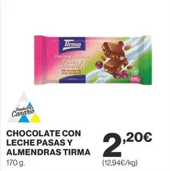 Oferta de Tirma - Chocolate Con Leche Pasas Y Almendras por 2,2€ en Supercor