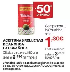 Oferta de La Española - Aceitunas Rellenas De Anchoa por 2,59€ en Supercor