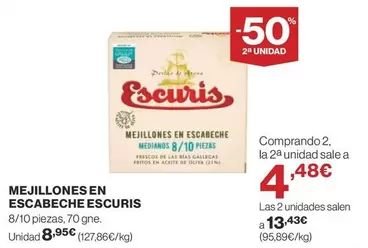 Oferta de Escuris - Mejillones En Escabeche por 8,95€ en Supercor Exprés