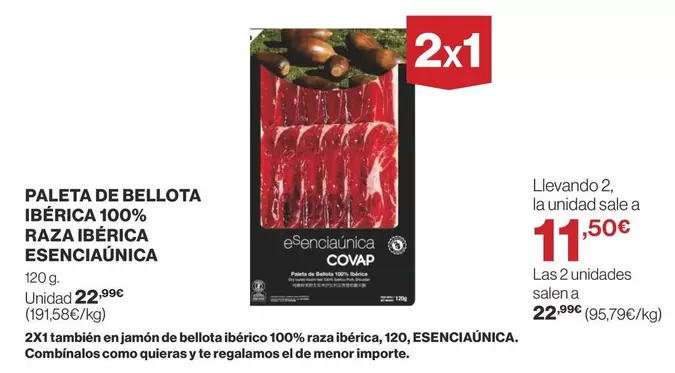 Oferta de ESENCIA ÚNICA COVAP - Paleta De Bellota Ibérica 100% Raza Ibérica por 22,99€ en Supercor Exprés