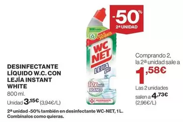 Oferta de WC Net - Desinfectante Liquido W.C. Con Lejía Instant White por 3,15€ en Supercor Exprés