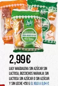 Oferta de Lay Magdalena Sin Azucar Sin Lactosa, Bizcochos Naranja Sin Lactosa Sin Azucar O Sin Azucar Y Sin Leche por 2,99€ en Claudio