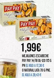 Oferta de Pay pay - Mejillones Escabeche por 1,99€ en Claudio