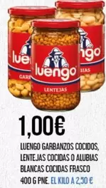 Oferta de Luengo -  Garbanzos Cocidos, Lentejas Cocidas O Alubias Blancas Cocidas Frasco por 1€ en Claudio