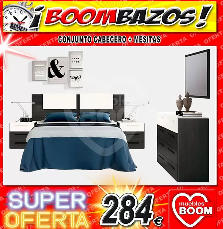 Oferta de Conjunto Cabecero Mesitas por 284€ en Muebles Boom