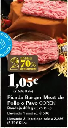 Oferta de Coren - Picada Burger Meat De Pollo O Pavo por 3,5€ en Gadis