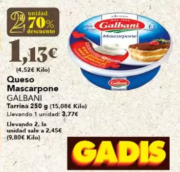 Oferta de Galbani - Queso Mascarpone por 3,77€ en Gadis