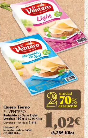 Oferta de El Ventero - Queso Tierno por 3,41€ en Gadis