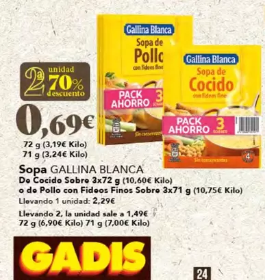 Oferta de Gallina Blanca - Sopa por 2,29€ en Gadis